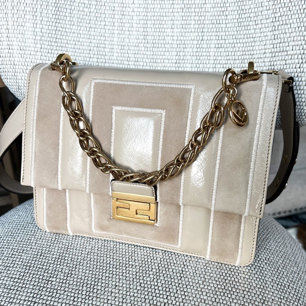 FENDI Embossed Kan U Bag in Nude